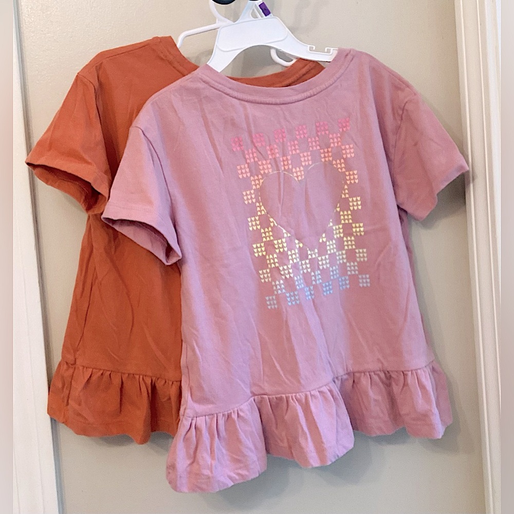 Cat & Jack Girls Pink Purple Heart Peplum T-Shirts (Set of 2)